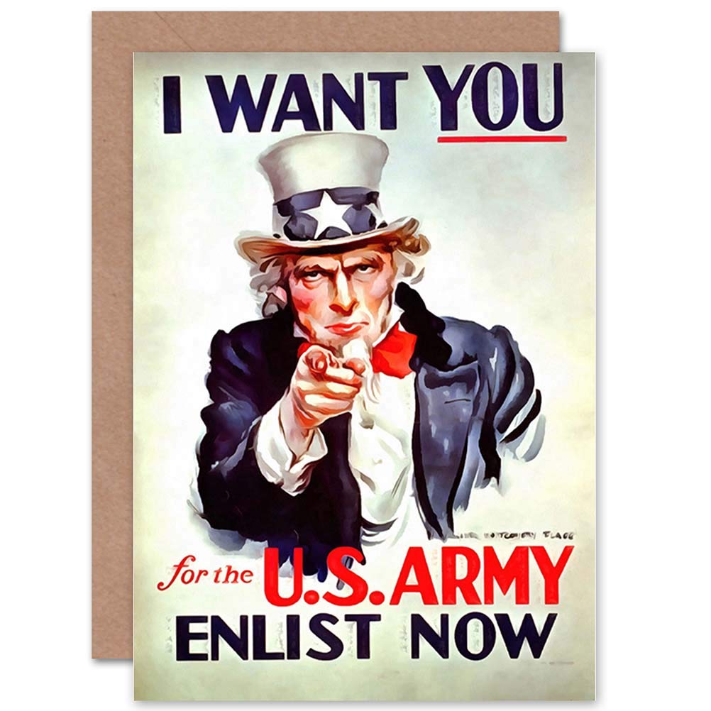 Wee Blue Coo UNCLE SAM USA ARMY WANT YOU BIRTHDAY BLANK GREETINGS CARD