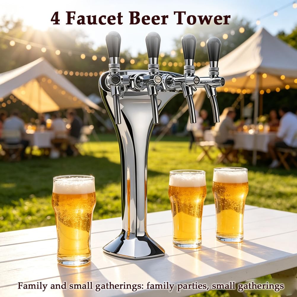 Torre de Cerveza de latón Cromado Columna Dispensadora de 4 grifos