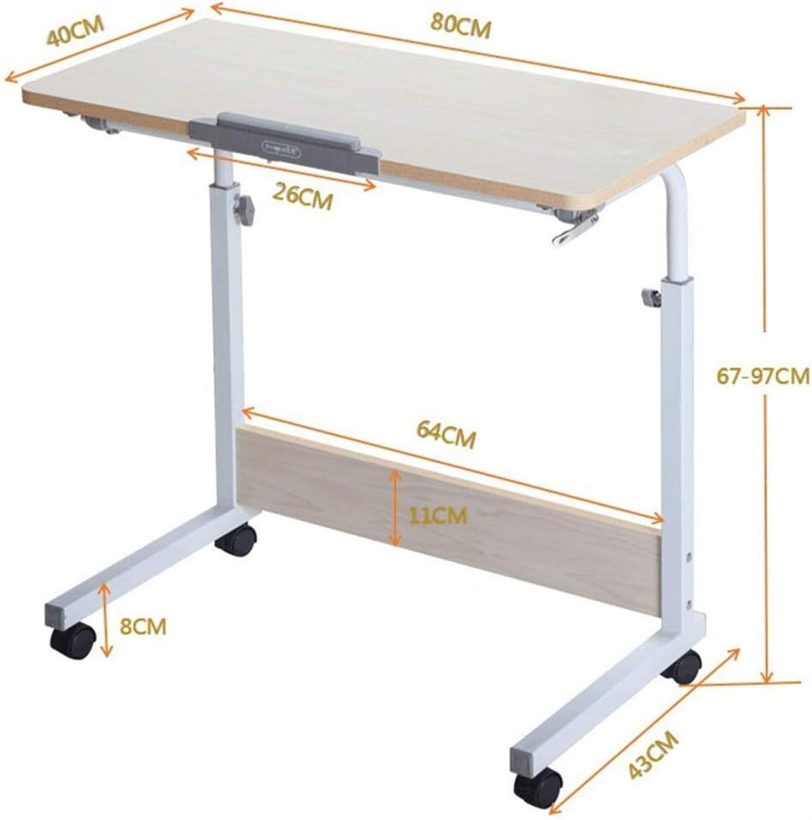 PIPIPOXER Tavolo per Computer Portatile con Ruote 60 x 40 cm, Altezza Regolabile 69-90 cm, Scrivania Mobile Girevole 360°, Legno