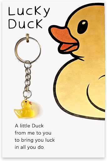 Duck Keychain with Card - Good Luck Charm, Yellow Duckling Gift f-or Valentine's, Birthday, Kids, Friends & Coworkers, Lucky Duck Token for Success