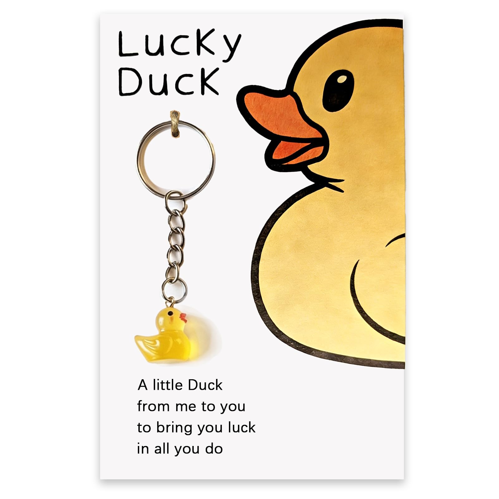 Zenthraa Unisex Kids Yellow Duck Keychain With Card - Good Luck Charm, Duckling Gift F-Or Valentine's, Birthday, Kids, Friends & Coworkers, Lucky Duck Token For Success