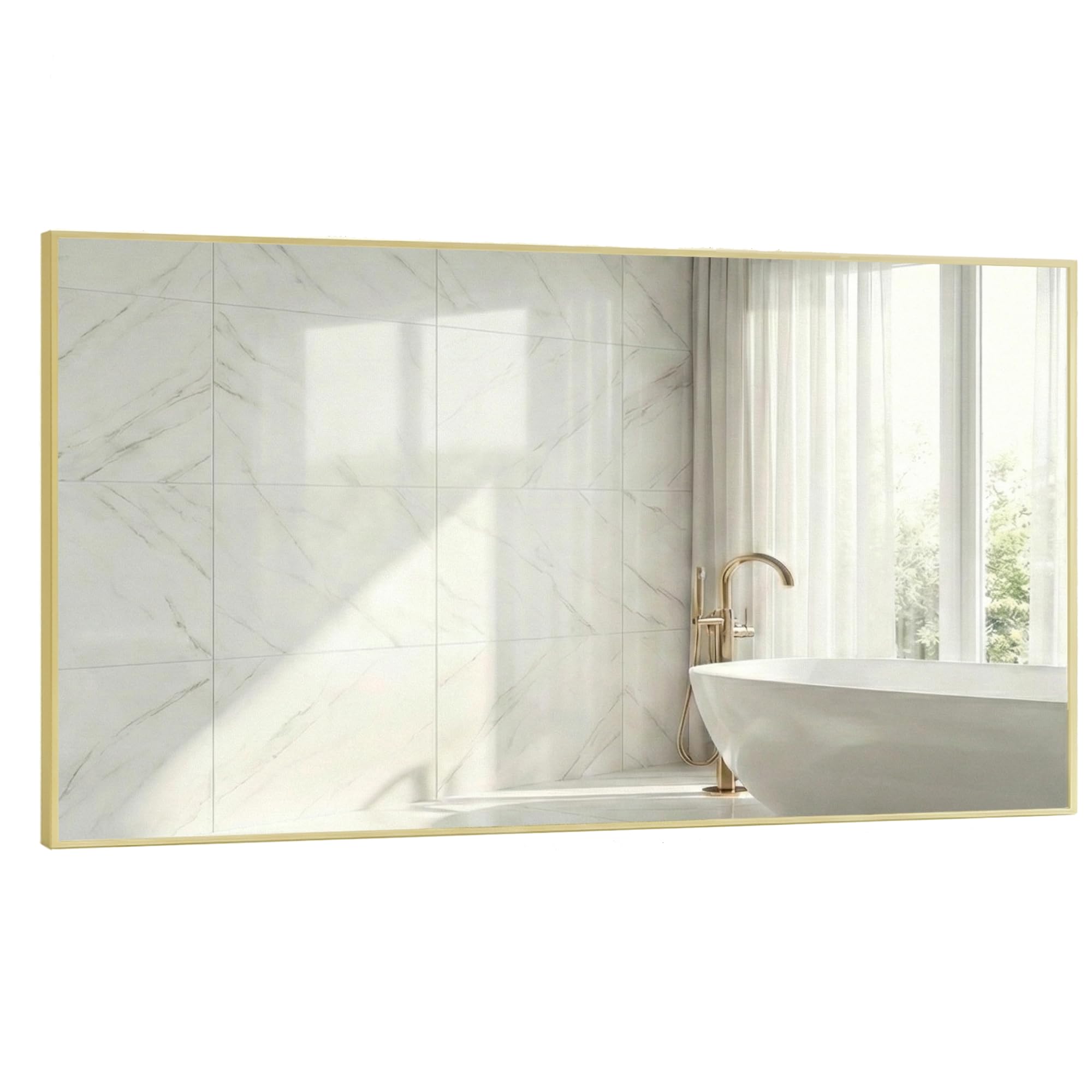 30" x 60" Gold Wall Mirror for Bathroom, 60" x 30" Extra Large Metal Framed Accent Decor, Horizontal Mirror for Dining Room & Double Vanity