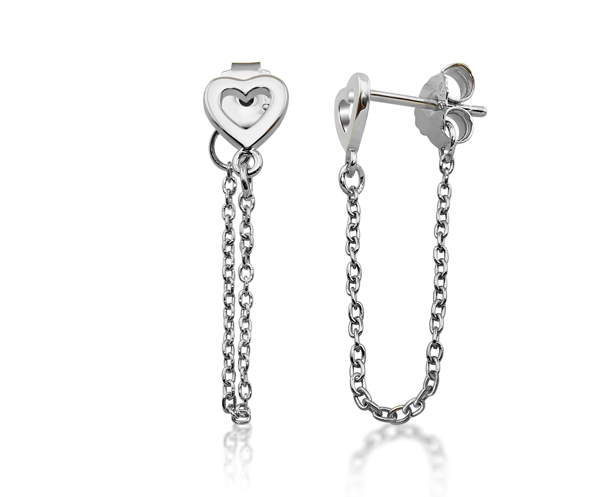 Boucles d'oreilles cœur chaîne argent JE022S pendantes