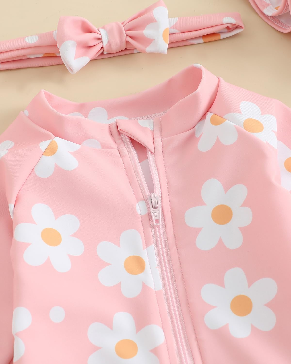 Maillot de Bain Bebe Fille Anti UV 3 Mois - 3 Ans, UPF 50+ Combinaison Bebe 3 Pièces avec Chapeau & Bandeau, Maillots Bain Bébé avec Pressions