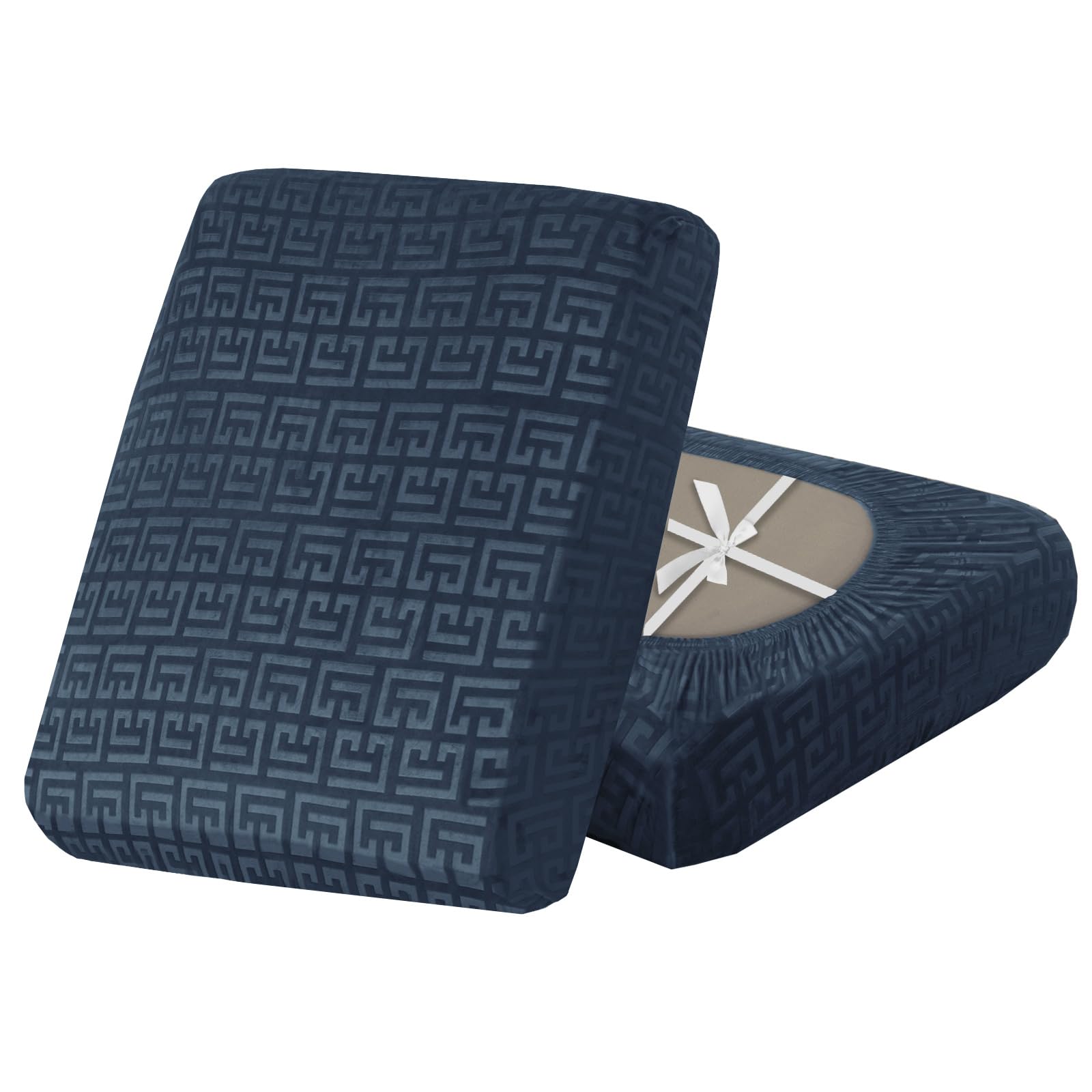 SYLC Stretch Sofa Cushion Covers Velvet Knurling, Non Slip Seat Covers for Sofas with Ties, Fitted Caravan Cushion Covers for Sofa/Settee/Couch/Motorhome (Denim blue,1pc Large 4-seat)
