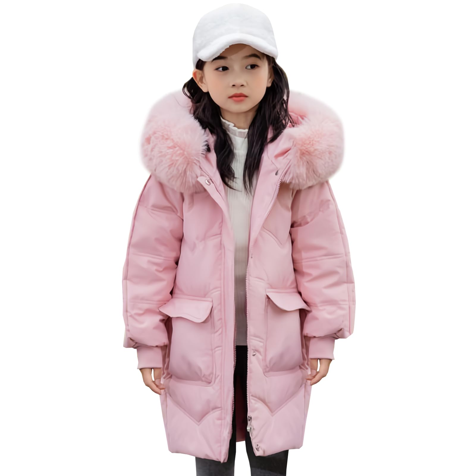Piumino da bambina con cappuccio spesso e allungato Cappotto Antivento Giacca Calda Giacca Outdoor Abbigliamento per Inverno