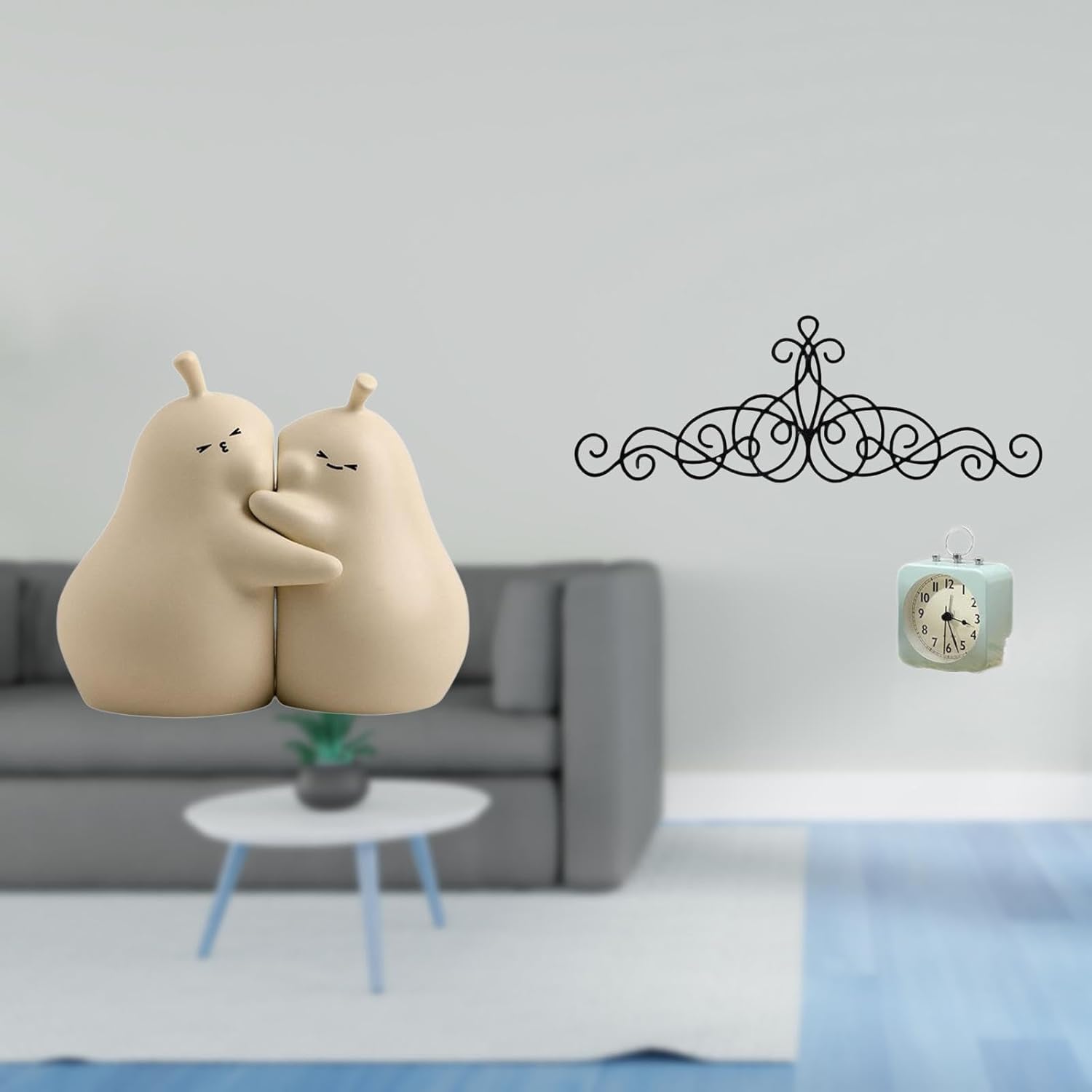 Hugging Pear Ceramic Book Stand and Scroll Metal Wall Art Decor Fine Workmanship Bookshelf Ornament Floral Plaque for Patio Indoor Outdoor Porch Fence