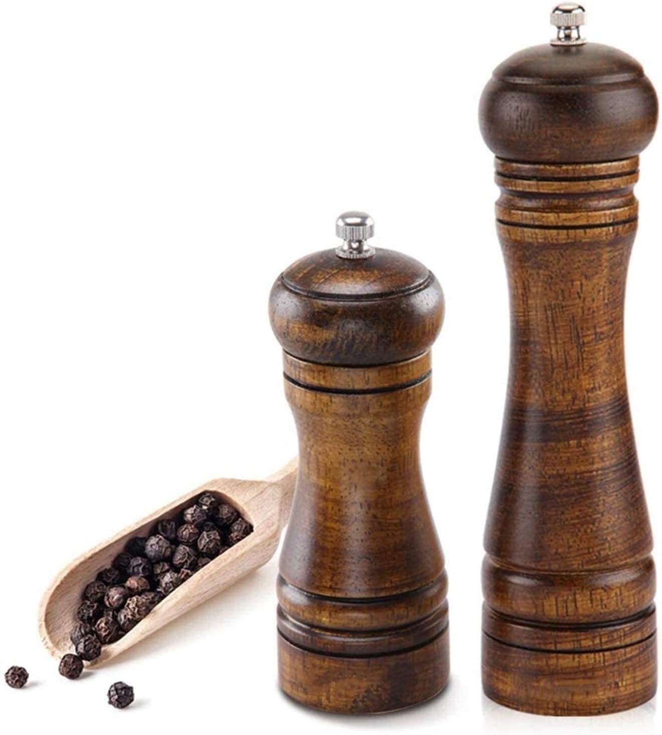 Salt and Pepper Grinder Set Pepper Grinder Refill Pepper Grinder Wood Salt and Pepper Mill Set,Pepper Grinders,Salt Shakers with Adjustable Ceramic Rotor-Pack of 2