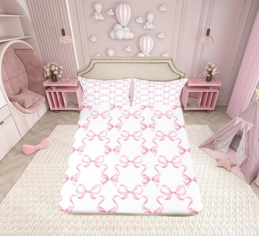 Drap-housse rose nœud papillon en microfibre douce pour lit enfant