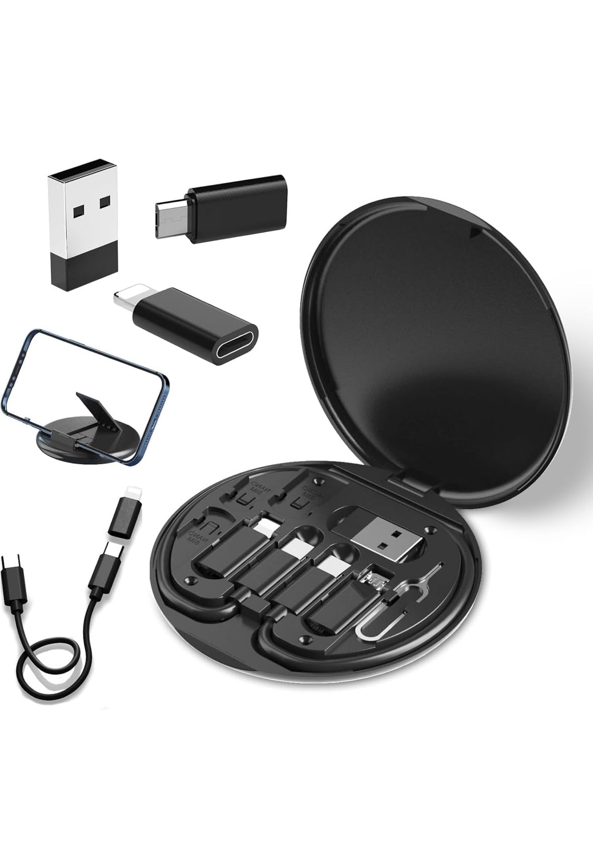 toxxon multifunctional data cable conversion head portable storage box, multi-type charging line convertor usb type c adapter tool contains sim card slot tray eject pin, phone holder (multi-colour)