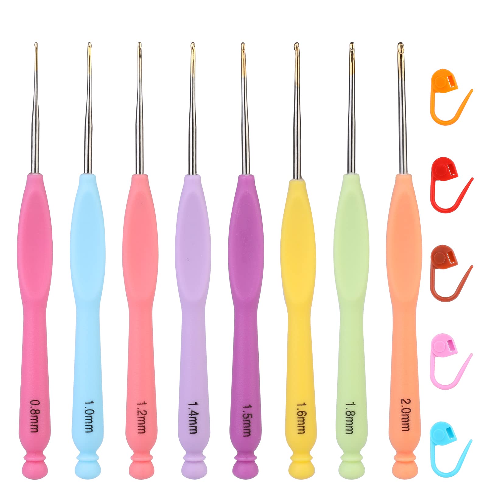 8Pcs Crochet Hooks Set, 0.8~2.0mm Handle Knitting Needles for Lace Weave Yarn Crochet Craft