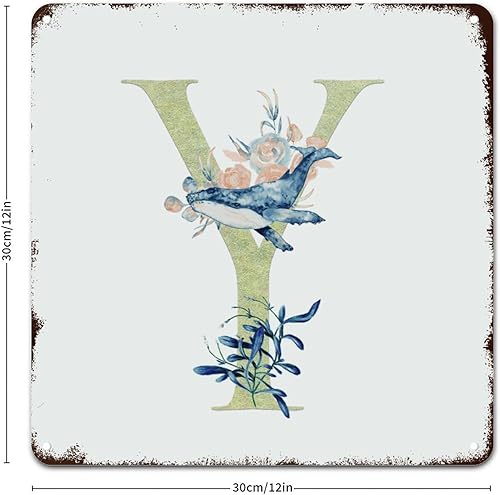 Miniatura 6 de WoGuangis Metal Sign Wall Art Ocean Themed Custom Initial Letter Y Sign Sage Green Monogram Blue Whale Rose Vintage Signs Coastal Summer Vintage