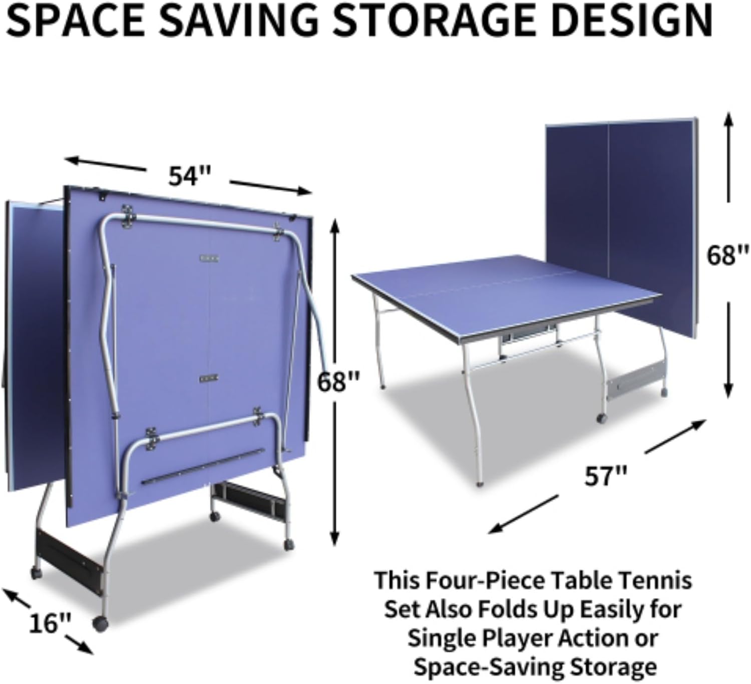 8ft Medium Ping Pong Table, Foldable Table Tennis Table, Foldable Portable Table Tennis Table Set for Indoor Games with Folding Legs with 2 Ping Pong Paddles and 3 Balls