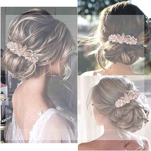 Miniatura 5 de Pasador de pelo de cristal con flor dorada con diamantes de imitación para el cabello, accesorios para el cabello de novia para mujeres y niñas