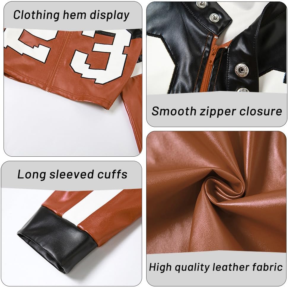 VOIKERDR Leather Jacket Cropped Jacket Motorcycle Jacket Y2K Letter Bomber Jacket Women Faux Leather Jacket Streetwear - Image 6