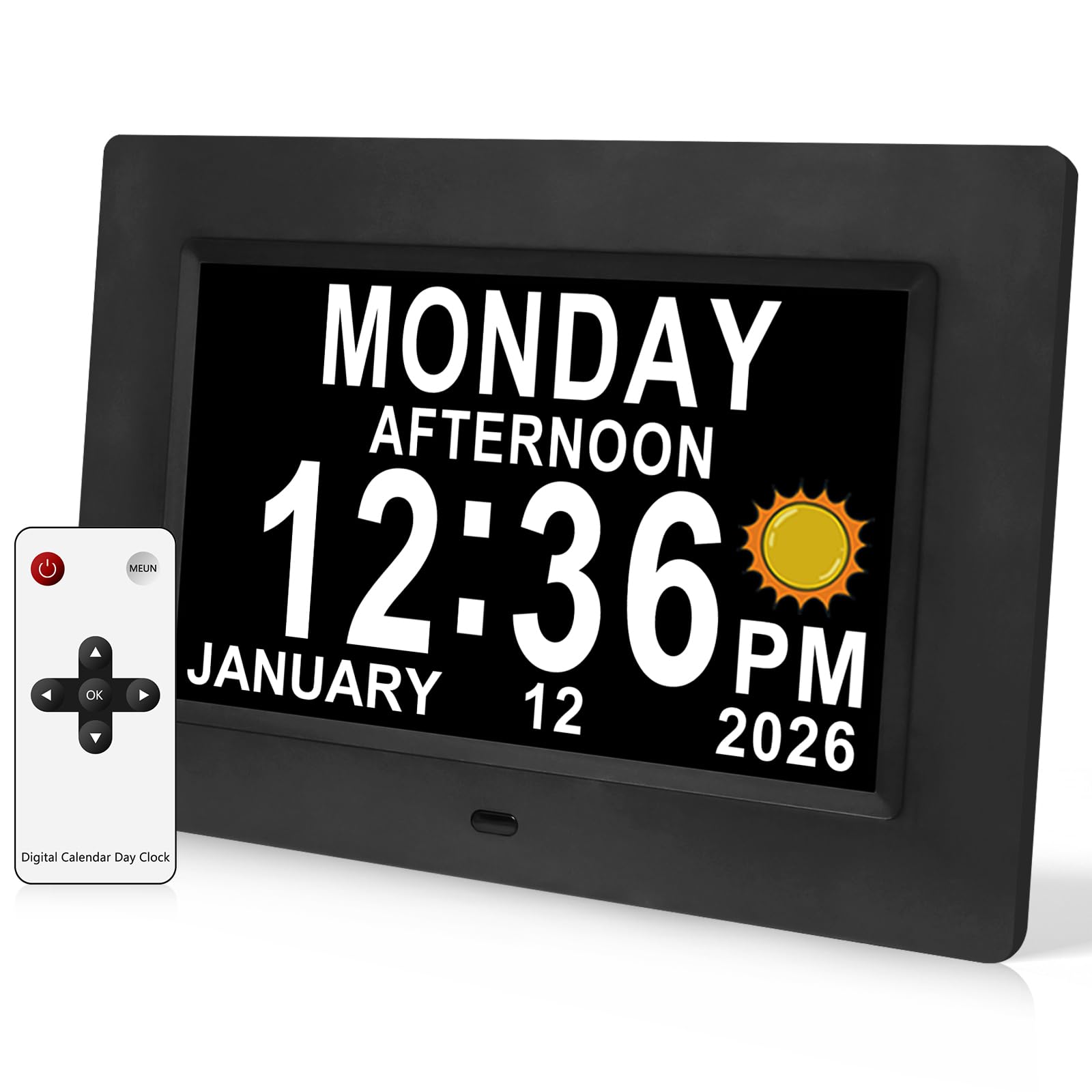 Jaihonda Dementia Clock Digital Calendar Clocks with Days Dates and Time of Day for Elderly with Sun/Moon Icons+15 Alarms+5 Level dimming Digital Clock for Seniors