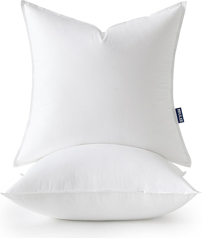 MIULEE 20x20 Throw Pillow Inserts,Set of 2 Decorative Pillow Inserts with Soft Cotton Cover,Fluffy and Cozy Indoor Square Sofa Couch Pillow Inserts White