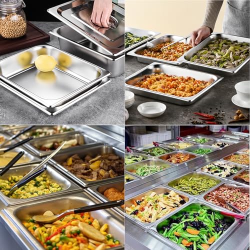Image of 6 Pack Half Size Hotel Pans, 1 /2 Size Steam Table Pan 2.5 Inch Deep Commercial Stainless Steel Pan for Food, Catering Pan for Hotel, Buffet, Restaurant and Party