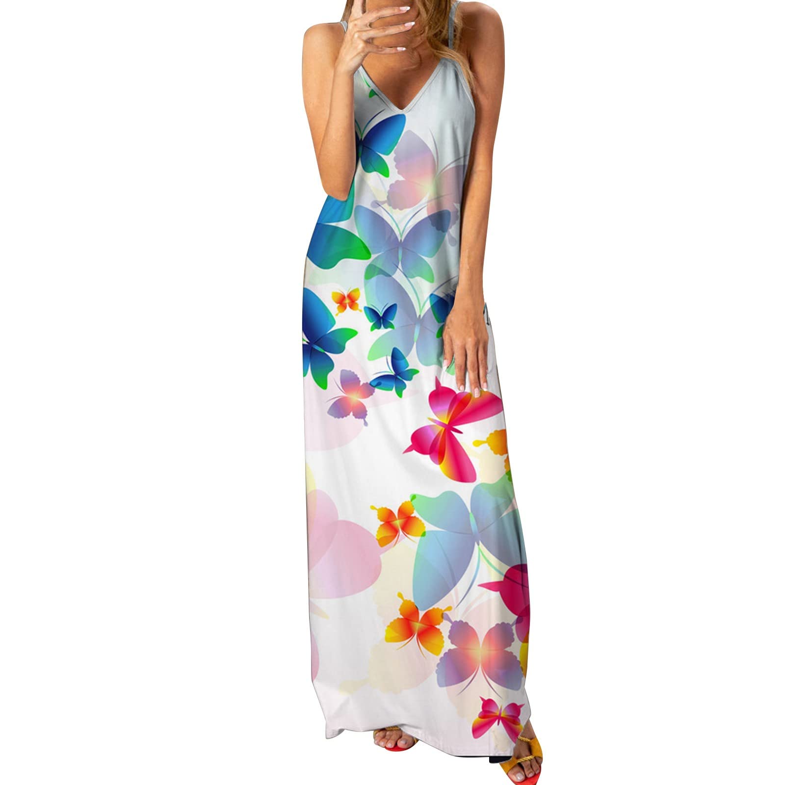 Bylater Women Plus Size Casual Sleeveless Loose Plain Long Maxi Dress with Suspenders Juniors Summer Dresses