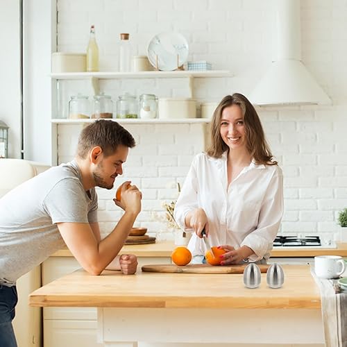 Miniatura 9 de Juego de 2 saleros y pimenteros de acero inoxidable, tarro de condimento en forma de huevo, recipientes de condimentos de 3 agujeros para cocina,