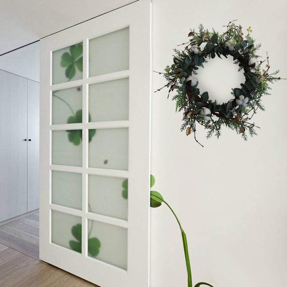 Couronnes DéCoratives,Couronne Porte Coton naturel Séché Fleur artificielle Simulation Simulation de fleur Couronne de fleur Décoration de la maison Porte de maison Décor