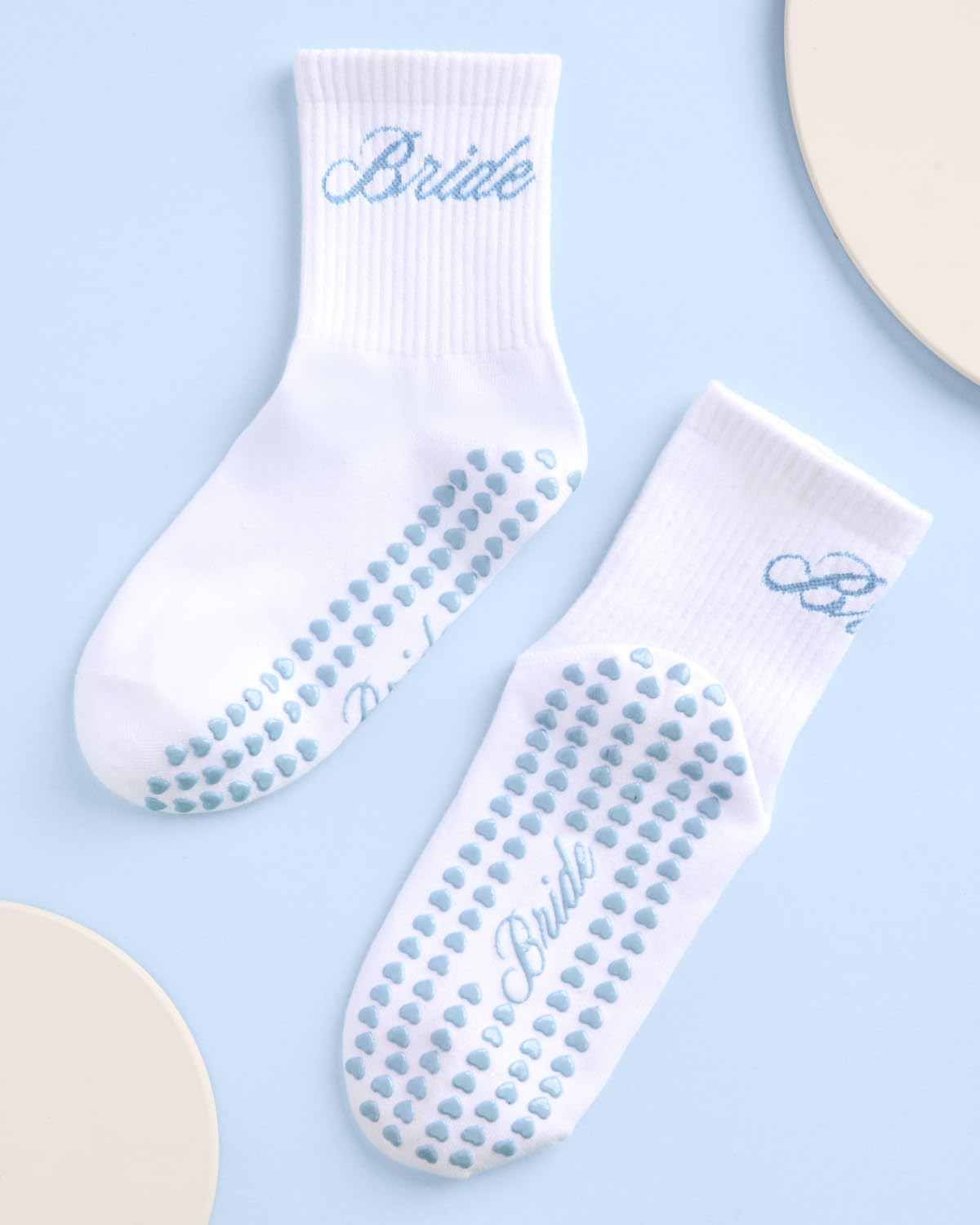 xo, Fetti Bride Pilates Sock - Grippy Bottom | Bachelorette Party, Bridal Shower, Wedding Gift, Bride Tribe, Something Blue, Bridal Socks