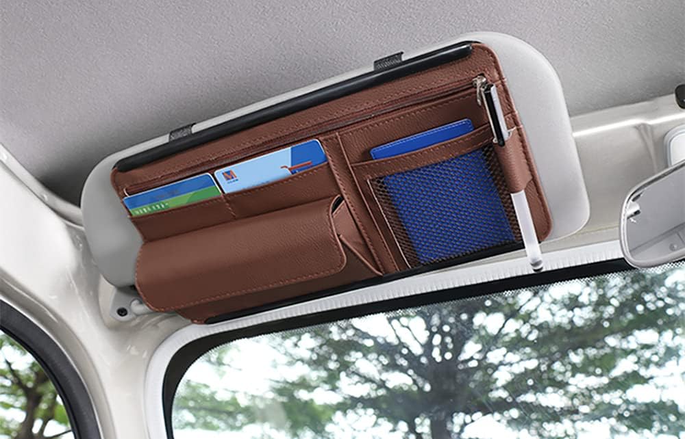 KKEDFGZ Car Sun Visor Organiser for PU Leather Auto Interior Pocket Pouch Storage Bag for Cards Pen Sunglasses Documents