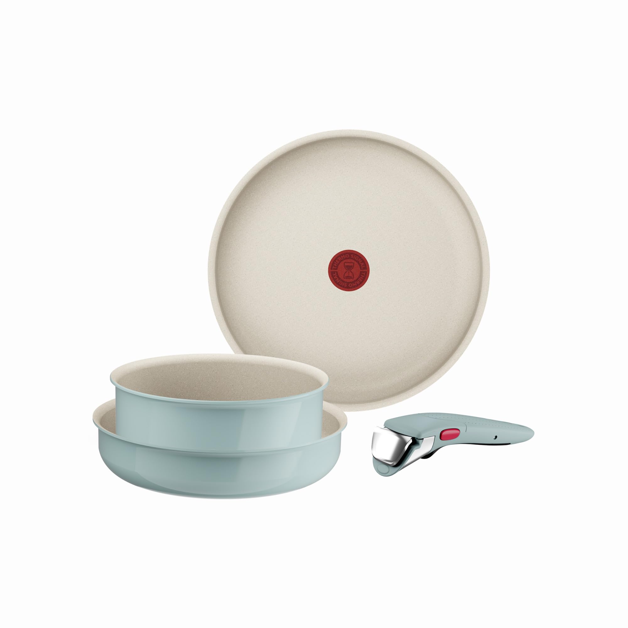 Tefal Ingenio Serenity, Batterie de cuisine 4pièces, Revêtement antiadhésif, Poignée amovible sécurisée, Design empilable, L828S404 EUCALY