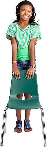 Miniatura 3 de FDP 11560-GN - Silla apilable de 16 pulgadas, asiento apilable para estudiantes con patas de acero cromado y deslizadores giratorios para aula,