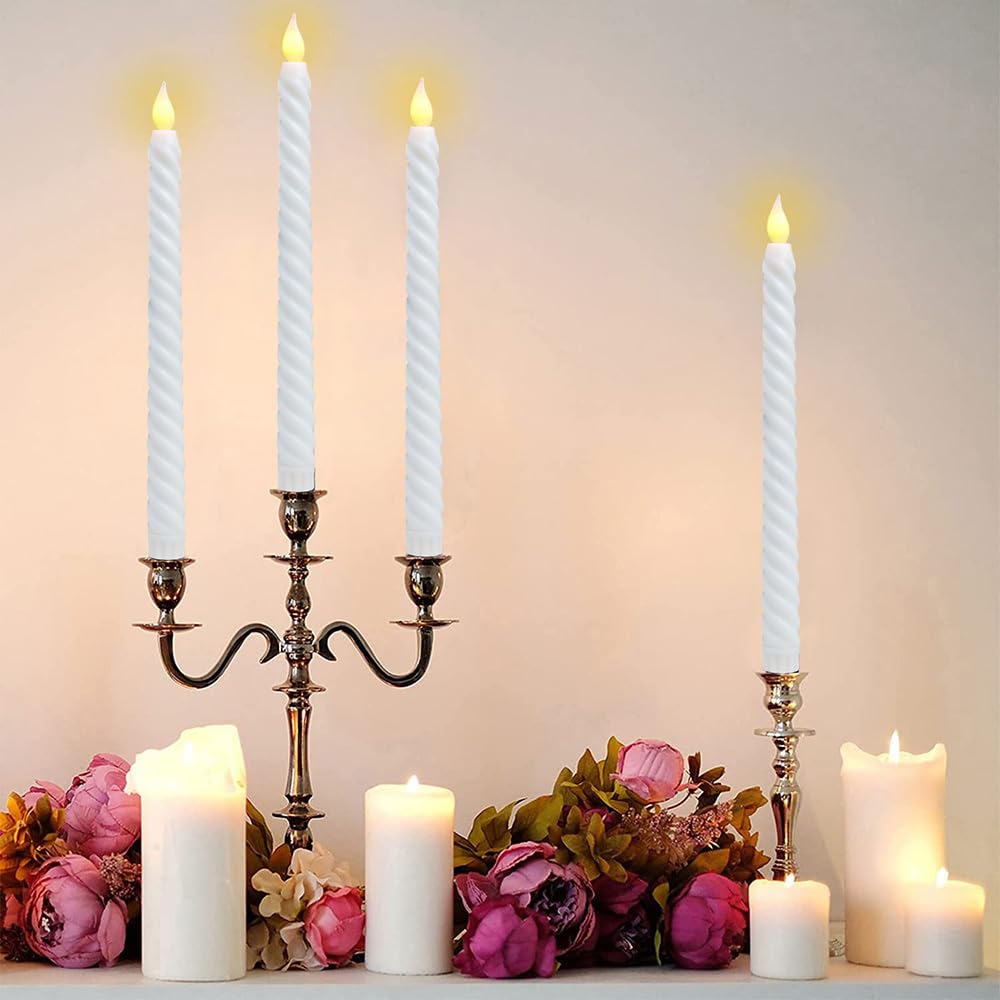 Candele Led Candele a LED Luci decorative di Natale Lampada lunghe Candelieri senza fiamma con stoppino(6 pcs,White)