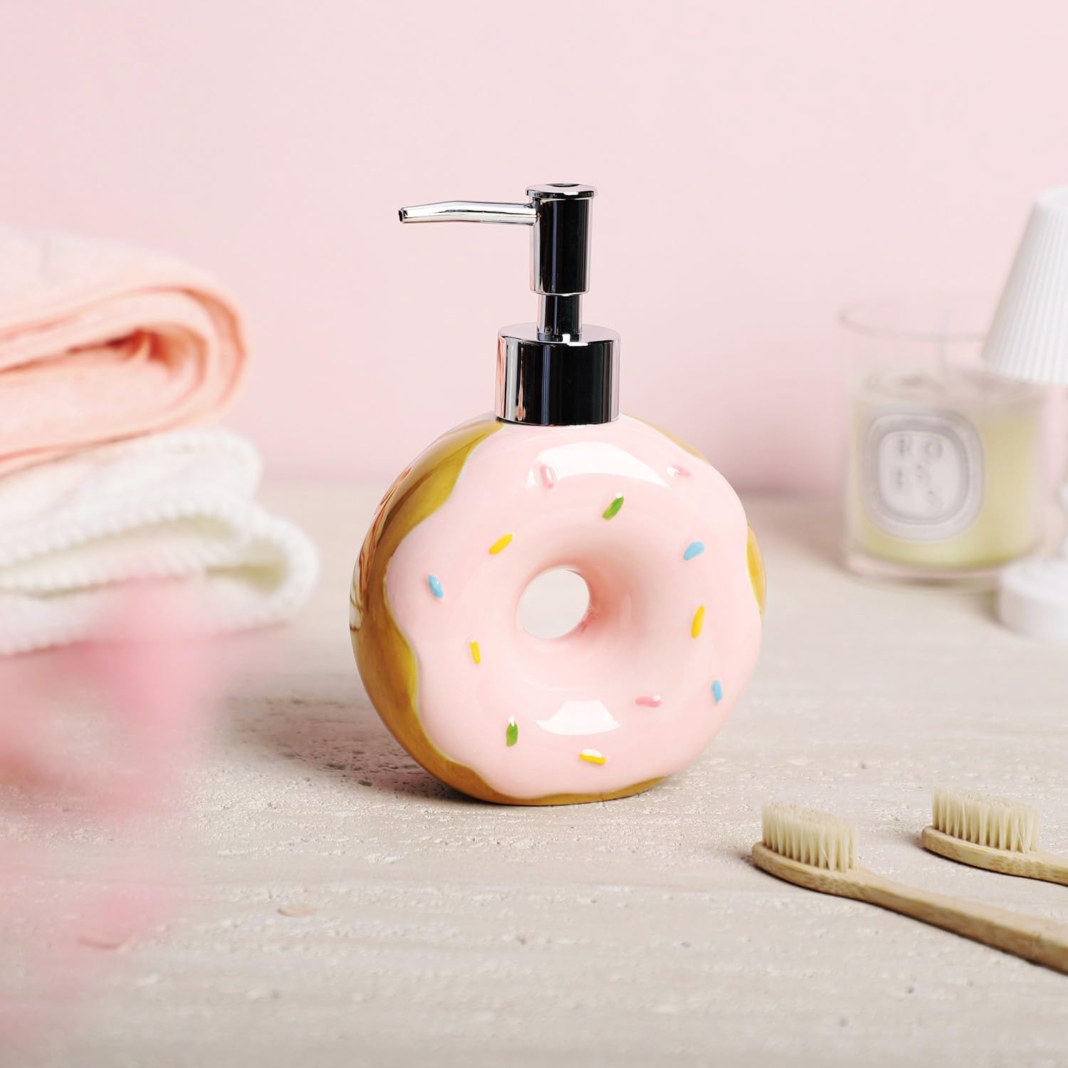 Doughnut Soap Dispenser Lotion Bottle Ceramic Liquid Dispenser for Bathroom