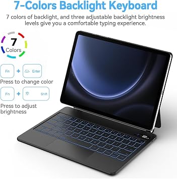 m.tk moveteck Samsung Galaxy Tab S11 ile Uyumlu Keyboard Touchpad, RGB Işıklı Manyetik Klavyeli Kılıf, Siyah