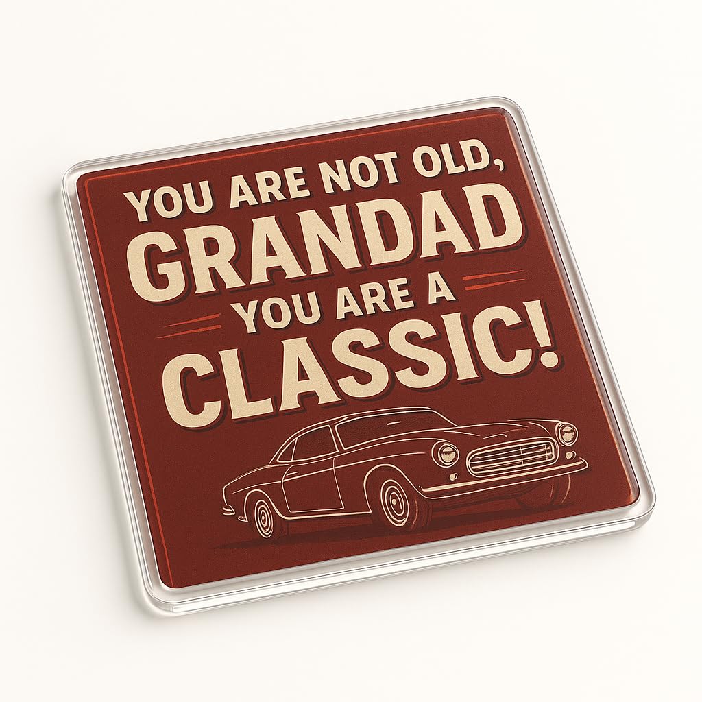 The Plum Penguin Classic Grandad Vibe Humorous Acrylic Coaster Gift For Grandad Birthday - Vintage Style Nostalgic Classic Car Design - Personalised Unique Drink Accessory