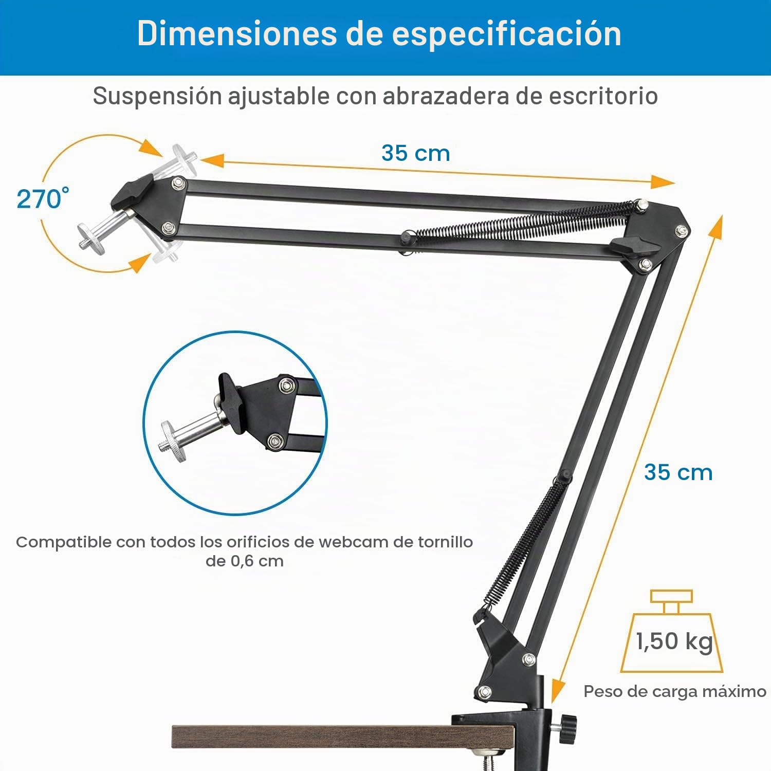 Tencro Webcam Stand Soporte para teléfono Brazo de tijera Soporte para cámara Trípode para teléfonos móviles, Logitech Webcam C920 C930 C922 C615, etc. (Rosca de 1/4 ")
