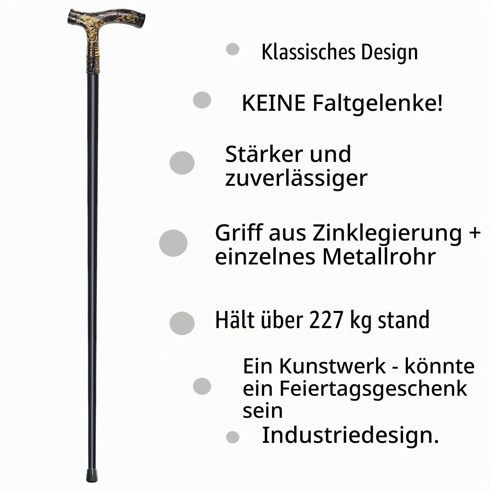 Gehstock für Damen und Herren – 92,7 cm, strapazierfähig, 150 kg Kapazität, ergonomischer Griff, dekoratives und kunstvolles Design, Gothic- und Gothic-Stil, elegant, mattes Schwarz und Gold