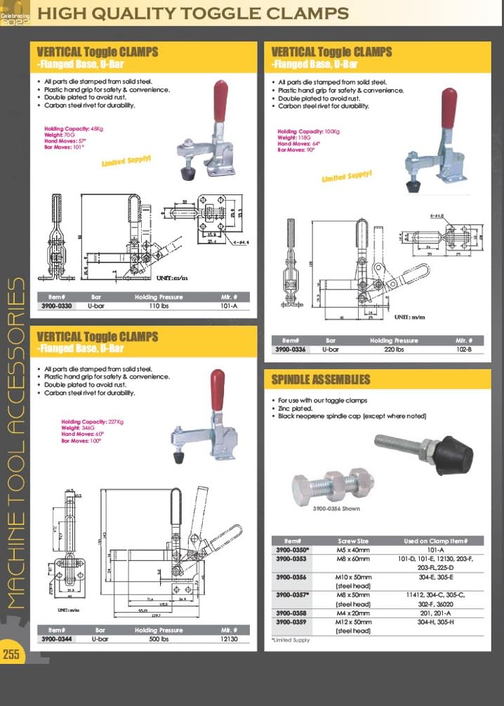 hhip horizontal sólido Bar con brida Base Toggle Clamps (diversos Holding presiones: 200 kg – 880 lbs), 880 lbs Holding Pressure, 1