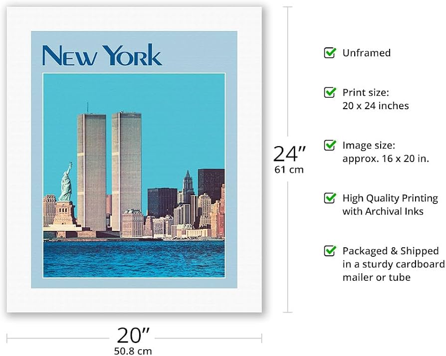 Amazon.com: New York City - Twin Towers Statue of Liberty Canvas