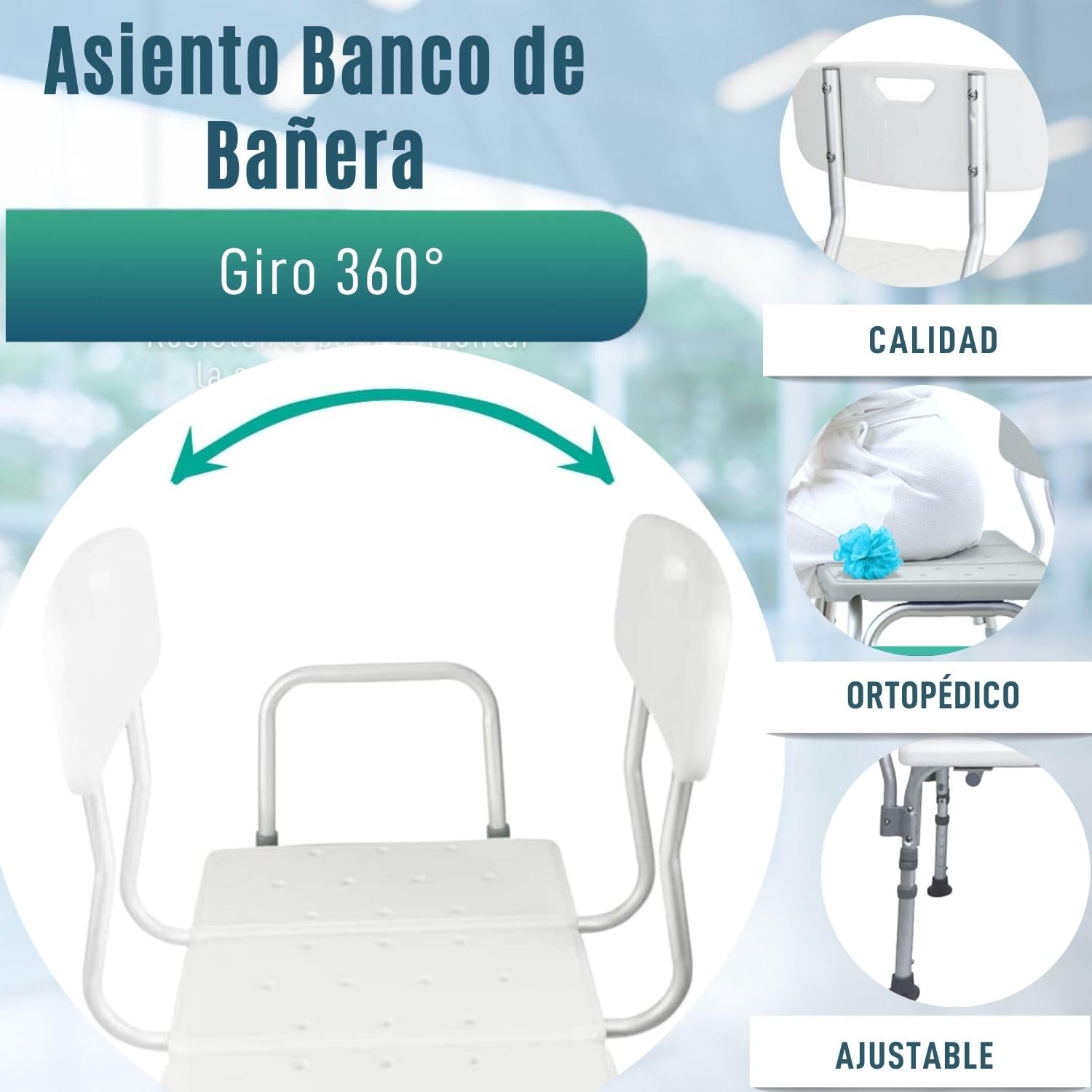 OrtoPrime Asiento Banco de Bañera Adulto Transferencia Segura - Taburete baño Bancos para Duchas y bañeras - Sillas para Ducha