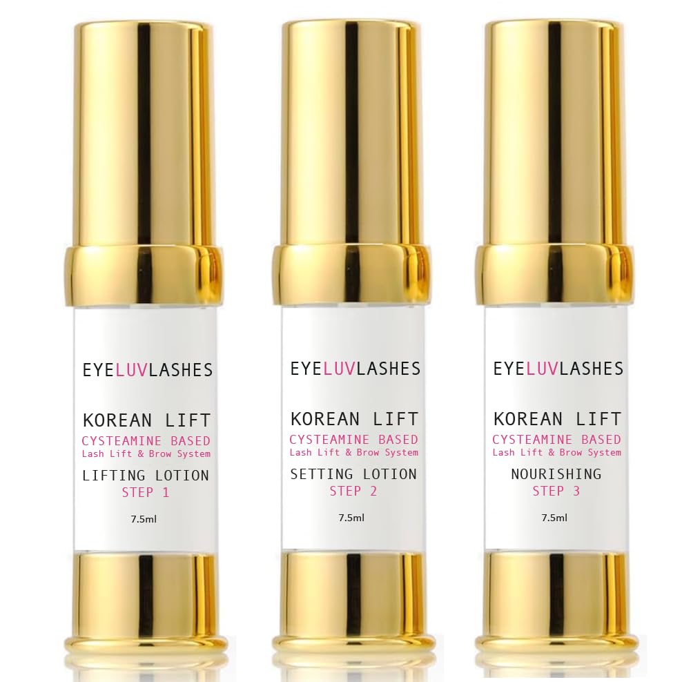 Korean Cysteamine Lash Lift & Brow Lamination Kit | Airless Pump System | UK Manufactured | 3 x 7.5ml Bottles | Up to 30 Treatments Eyeluvlashes