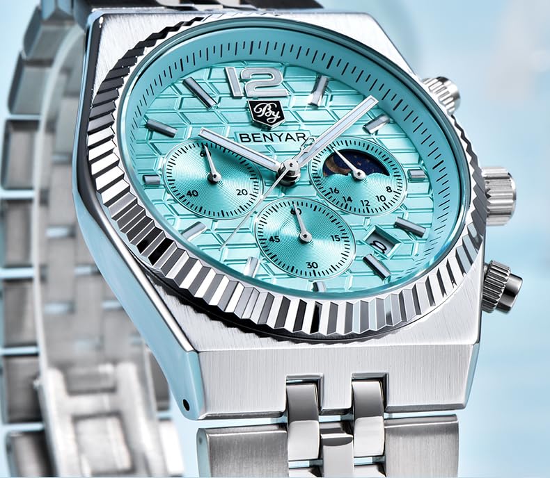 Image of BENYAR Men's Luxury Chronograph Watch Date Window High-Performance Luminous Quartz movment Waterproof -Ideal Gift for Business & Casual Gift Stylish Wristwatch for Men & Boys