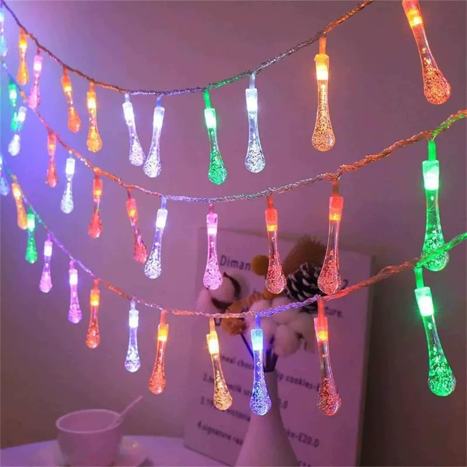 FANSU Simple Pattern LED Garden Lights, 8 Modes Indoor/Outdoor Solar String Lights, Solar Lights Outdoor Garden, for Patio Yard Home Christmas Parties Wedding Decorations (Water Drops,7m/50 LED)