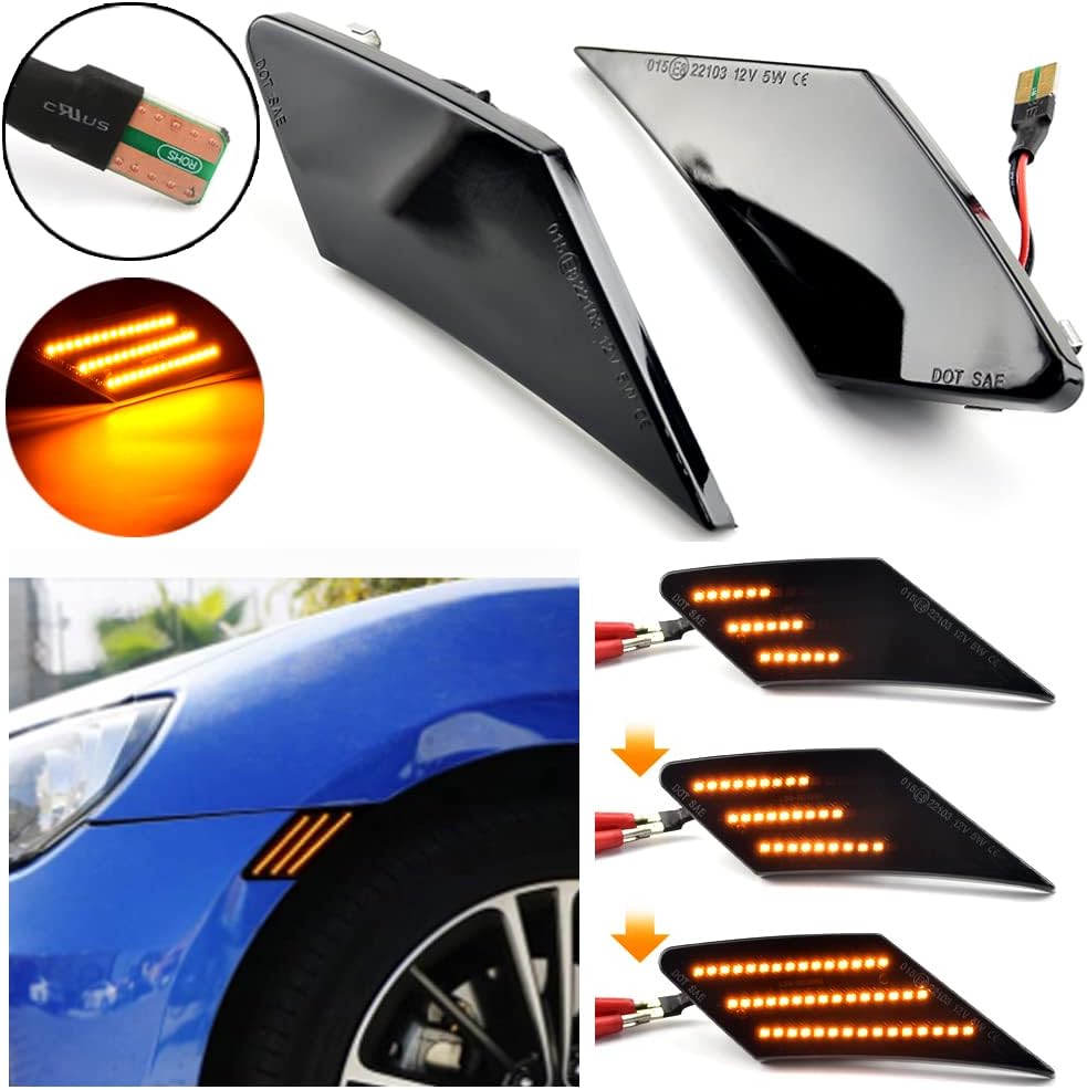 2pcs Dynamic Sequential LED Side Fender Marker Light Lamp Indicator Compatible with S-ubaru BRZ Scion FR-S To-yota 86 2013-2020