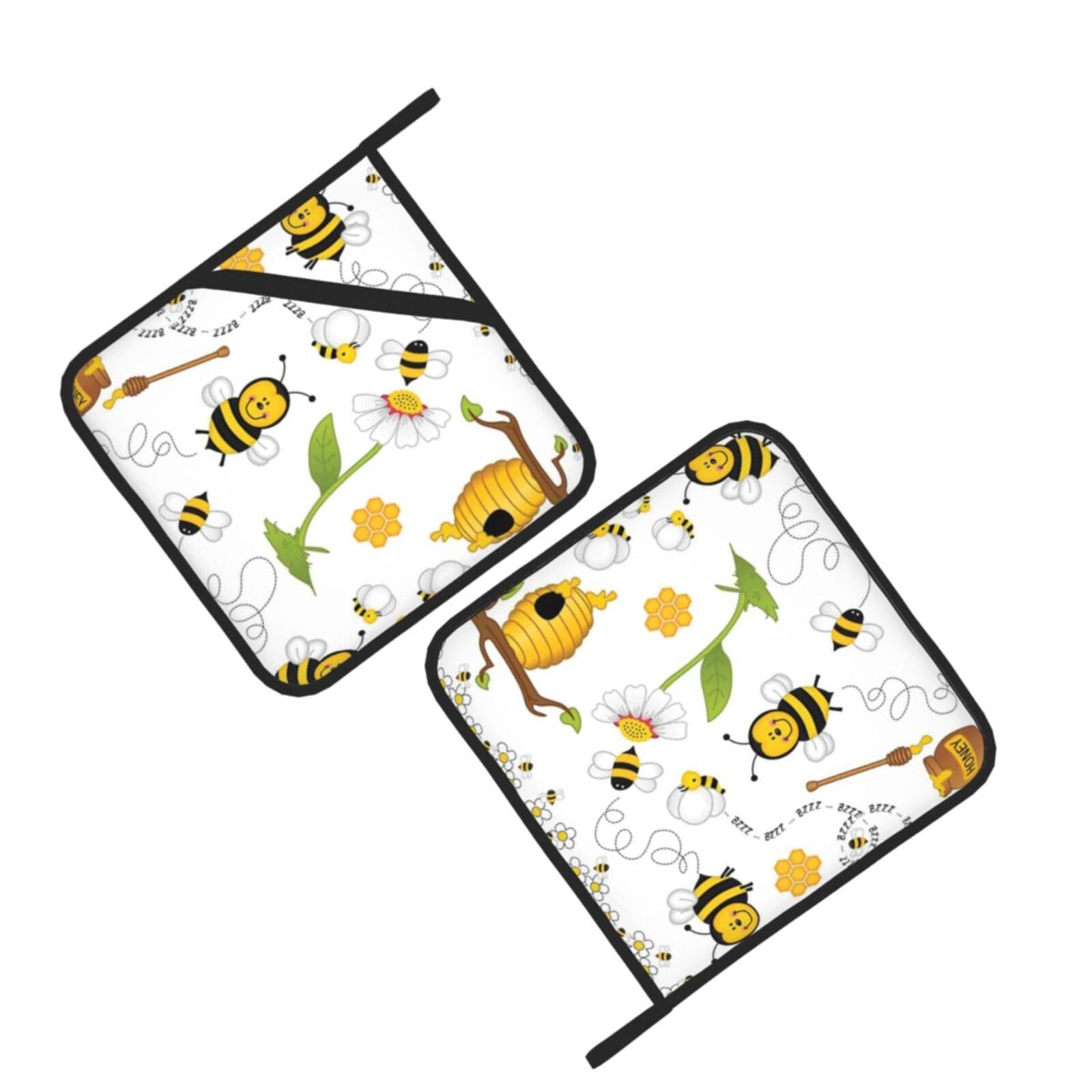 Flying Bees Daisy Honey Printed Oven Pot Holders Set of 2 Pcs Heat Resistant Kitchen Microwave Potholders for Cooking Baking Grilling