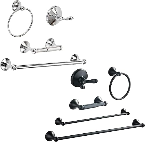 El juego de accesorios de baño incluye toallero de 24 pulgadas, soporte para papel higiénico, barra de toalla de mano y gancho para bata, juego de