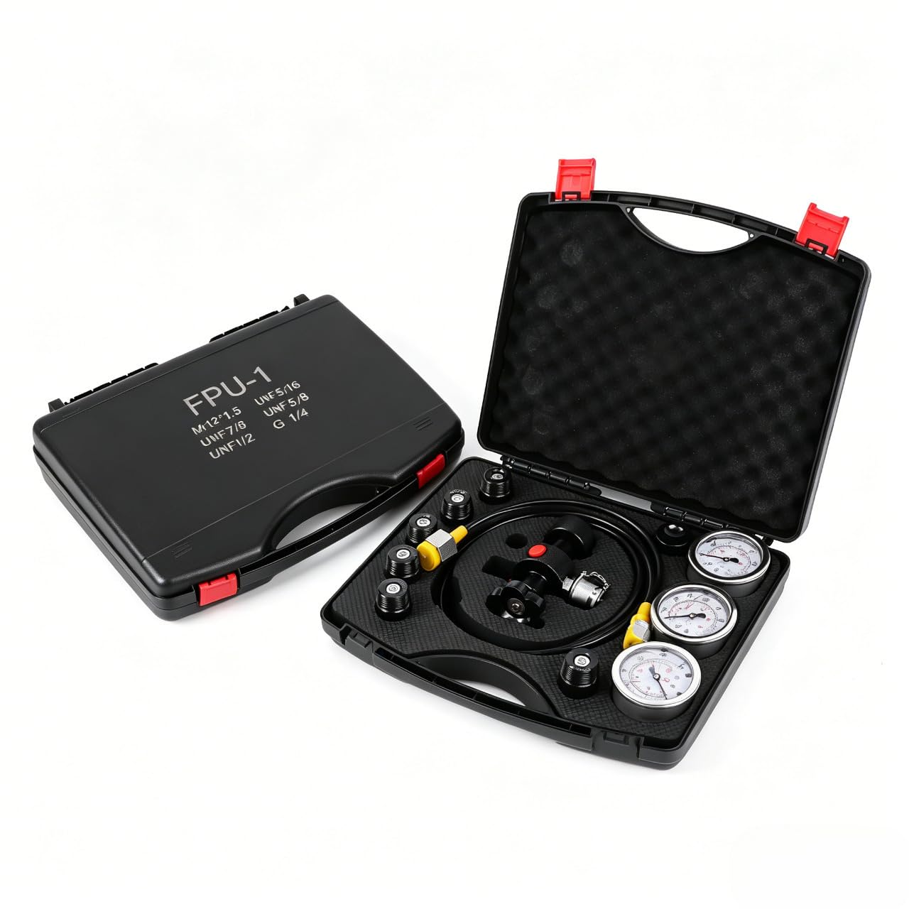 SINOCMP Accumulator Charging Kit – Nitrogen Charge Kit, Nitrogen Shock Fill Kit with 3 Pressure Gauge 1500/4000/6000psi, 7 Adapters Couplings, 1 Gas Hose