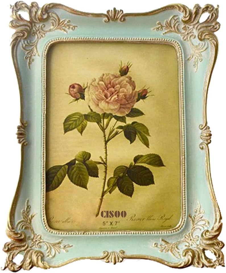 5x7 Vintage Picture Frame, Antique Black and Gold Ornate Photo Frame for Wall Hanging or Tabletop Display, Decorative Floral Design Retro Home Decor, Photo Gallery Art