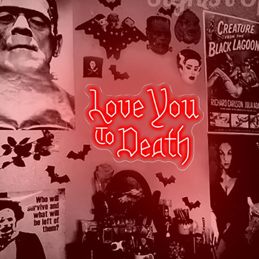 Love You To Death Neon Sign, Wedding Backdrop Neon Sign, Gothic home decor, Halloween Party Decor, Halloween-themed wedding USB Size:18 x 12.8inches