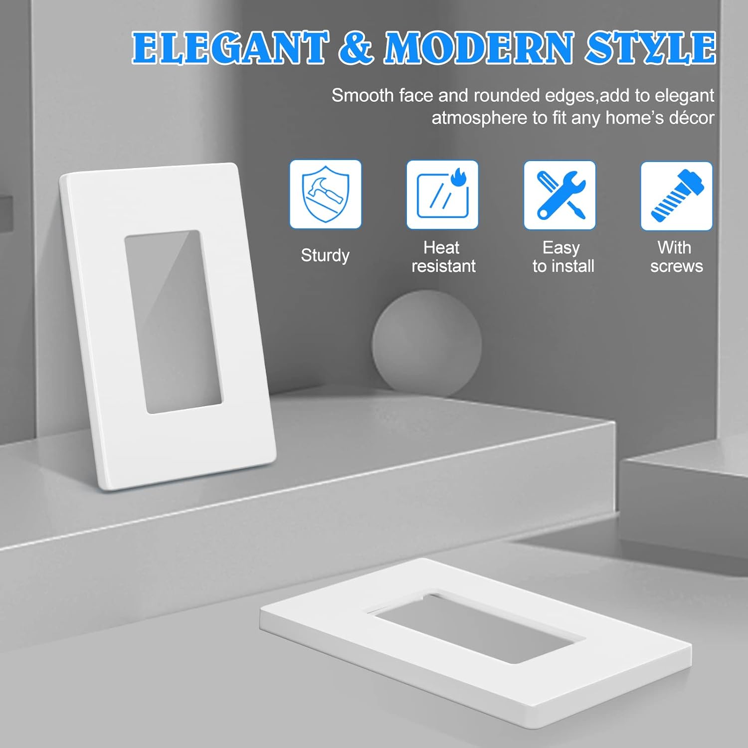 1 Gang Screwless Wall Plate Decorator Outlet Covers for electrical outlets,light switch,Hidden Screw Face Plates Size 2.96”x4.64” (2-Pack)