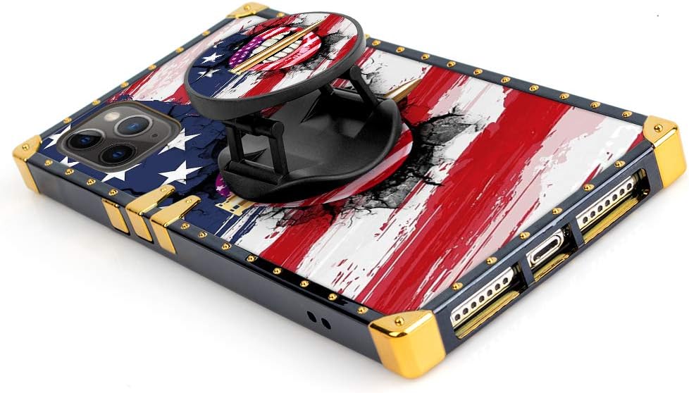 Luxury Square Phone Case iPhone 11 Pro Max 6.5 Inch 2019 Retro Elegant Soft TPU Design Cover (American Flag Lips Bullet)
