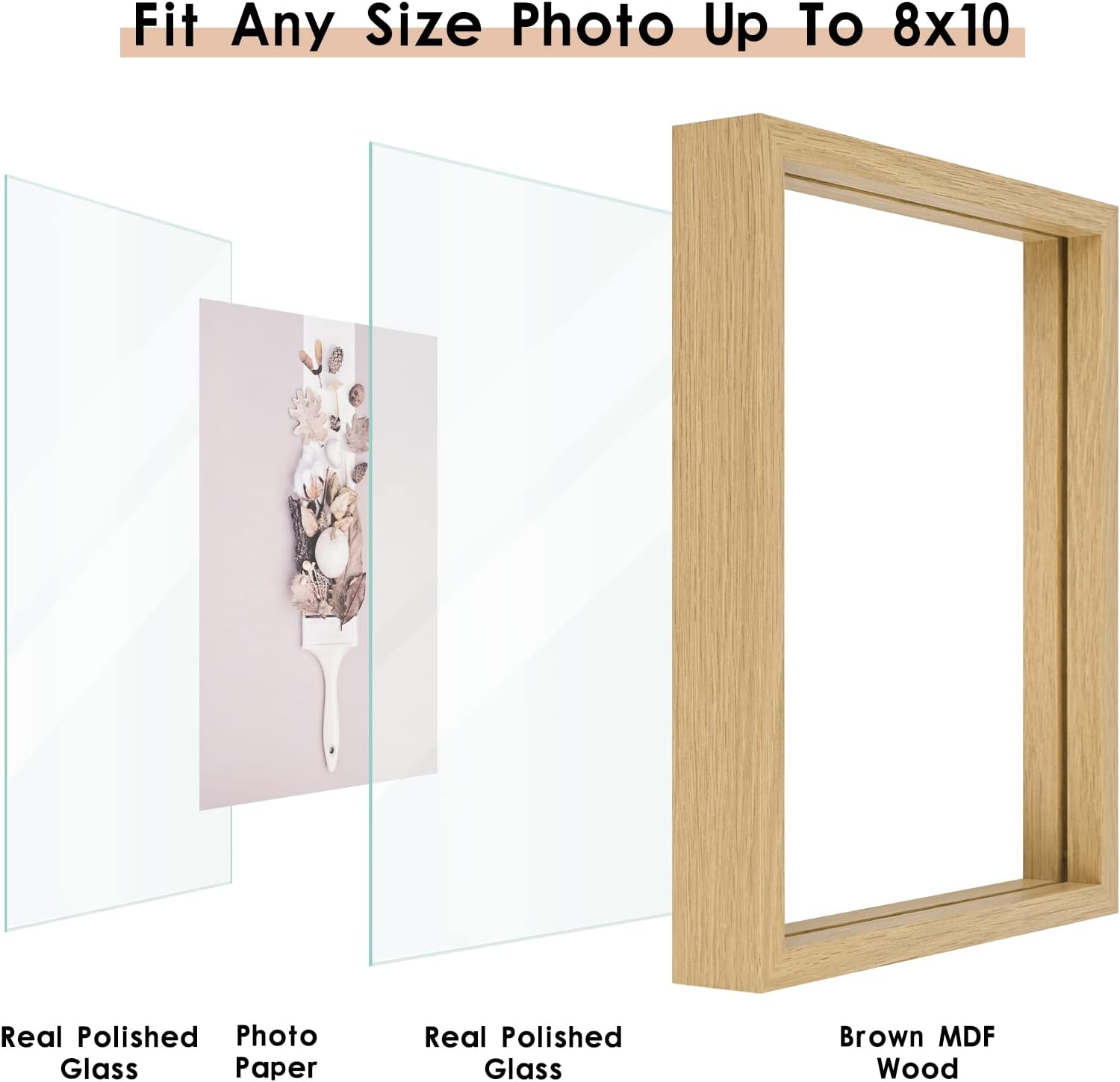 MUYE 8x10 Floating Frame Set of 2,Double Glass Rustic Photo Frame for Wall Hanging or Tabletop Standing,Display Any Size Photo up to 8x10,Natural